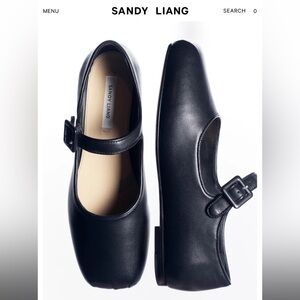 NEW Sandy Liang Black Napa Leather Mary Jane Pointe Ballerina Flats Sz 38 Nwob